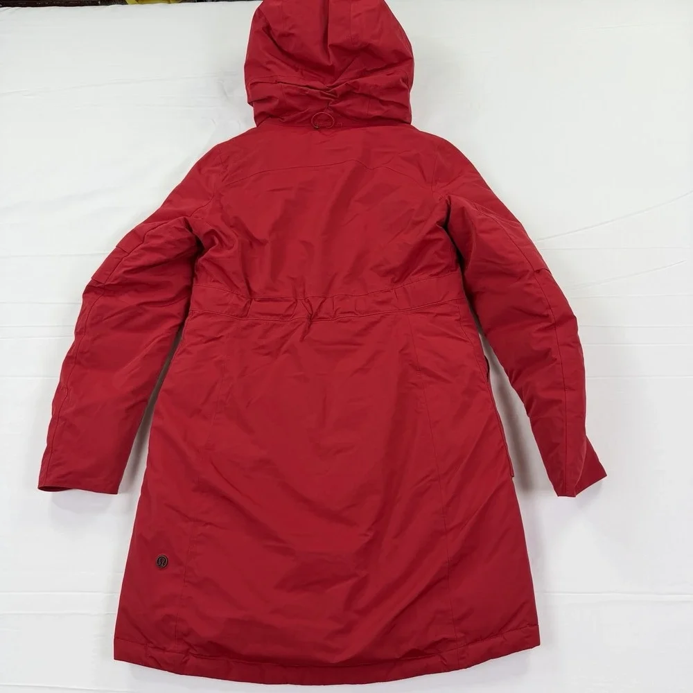Lululemon Red Goose Down Long Hooded Winter Parka Coat Women's Size 6